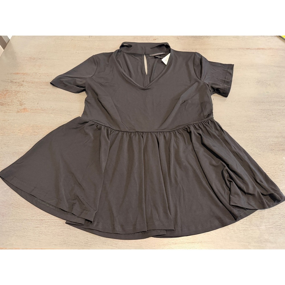 Ashley Stewart Black Choker Neck Peplum Top Short Sleeve Size 10/12 NEW